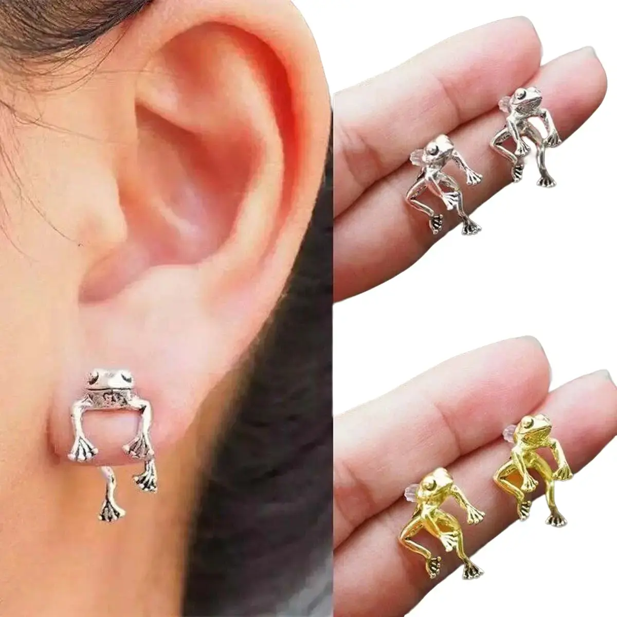 Punk Style Artificial Gemstone Earrings, Cute Simple Frog Design, Fashionable Niche Trend Couple Jewelry Accessories, Punk Style Earrings