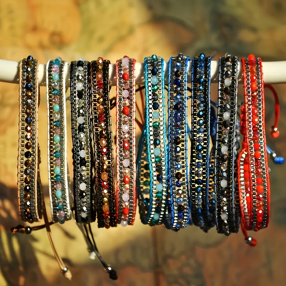 Women's Bohemian Style Glass Beaded Wrap Bracelets, 5/10pcs Mixed Beadwork Stackable Bracelets - Handmade Synthetic Fiber Adjustable Woven Casual Friendship Summer Hand Wear