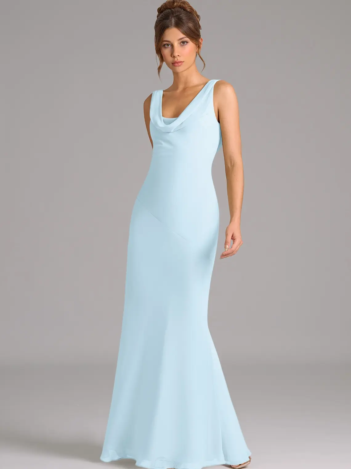AZAZIE Rylina Women's Chiffon Mermaid Formal Dress, a Sleeveless Cowl Neck Gown with Pleated Open-Back for Evening Party Wear