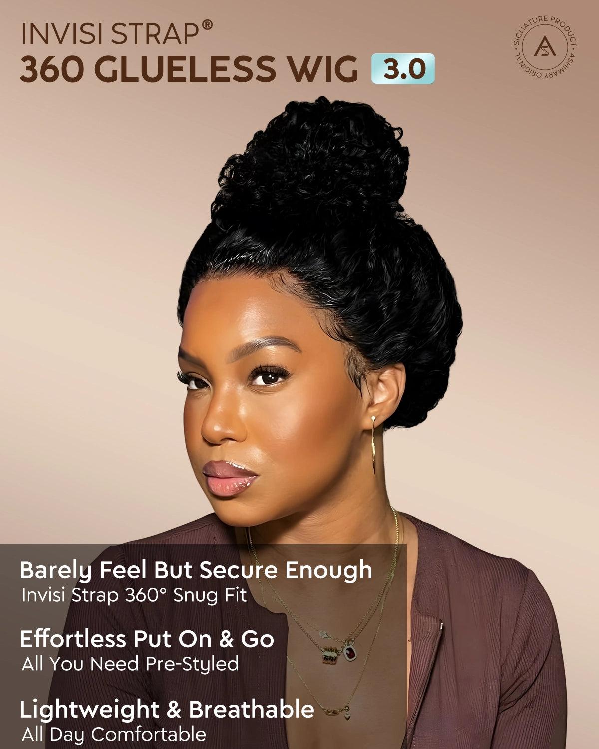 Water Wave 360 Lace Frontal Wig with Invisi Strap Brown Balayage Highlight Adjustable Fit Pre-Bleached and Pre-Cut Skin Lace SpringStatements