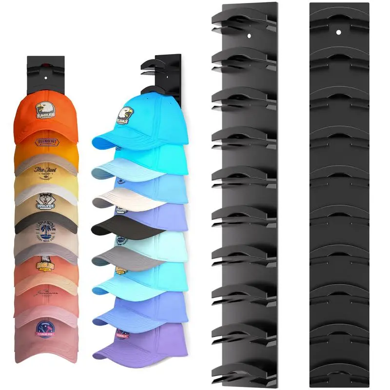 【SummerVibes】2 Hat Organizer for Baseball Caps, Hat Rack for Wall with Strong Adhesive Hold up to 18 Hats, Hat Hanger Strong Adhesive/Wall Drilled for Door,Bedroom,Closet