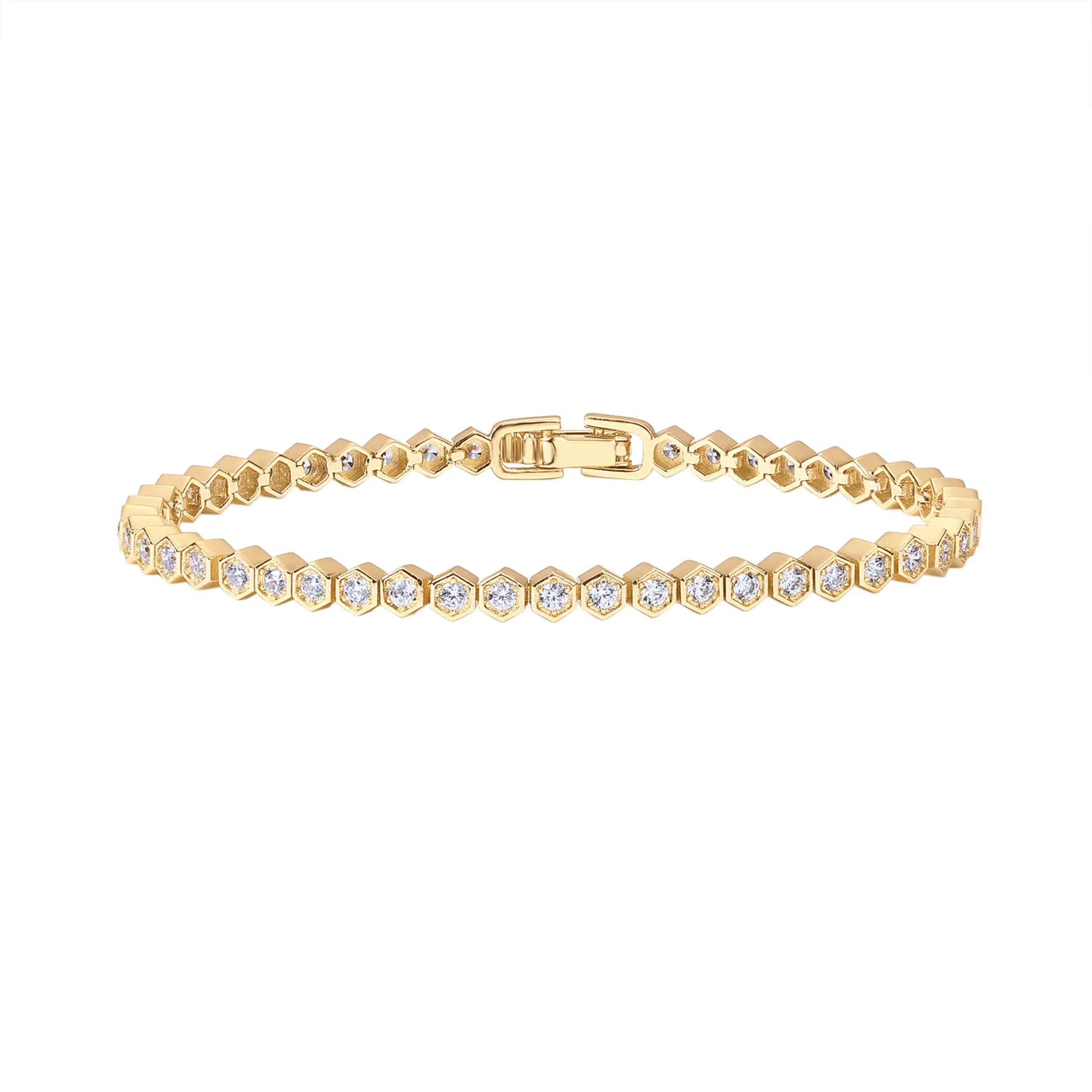 PAVOI 14K Gold Plated 2mm Cubic Zirconia Honeycomb Tennis Bracelet - Gold Bracelet for Women