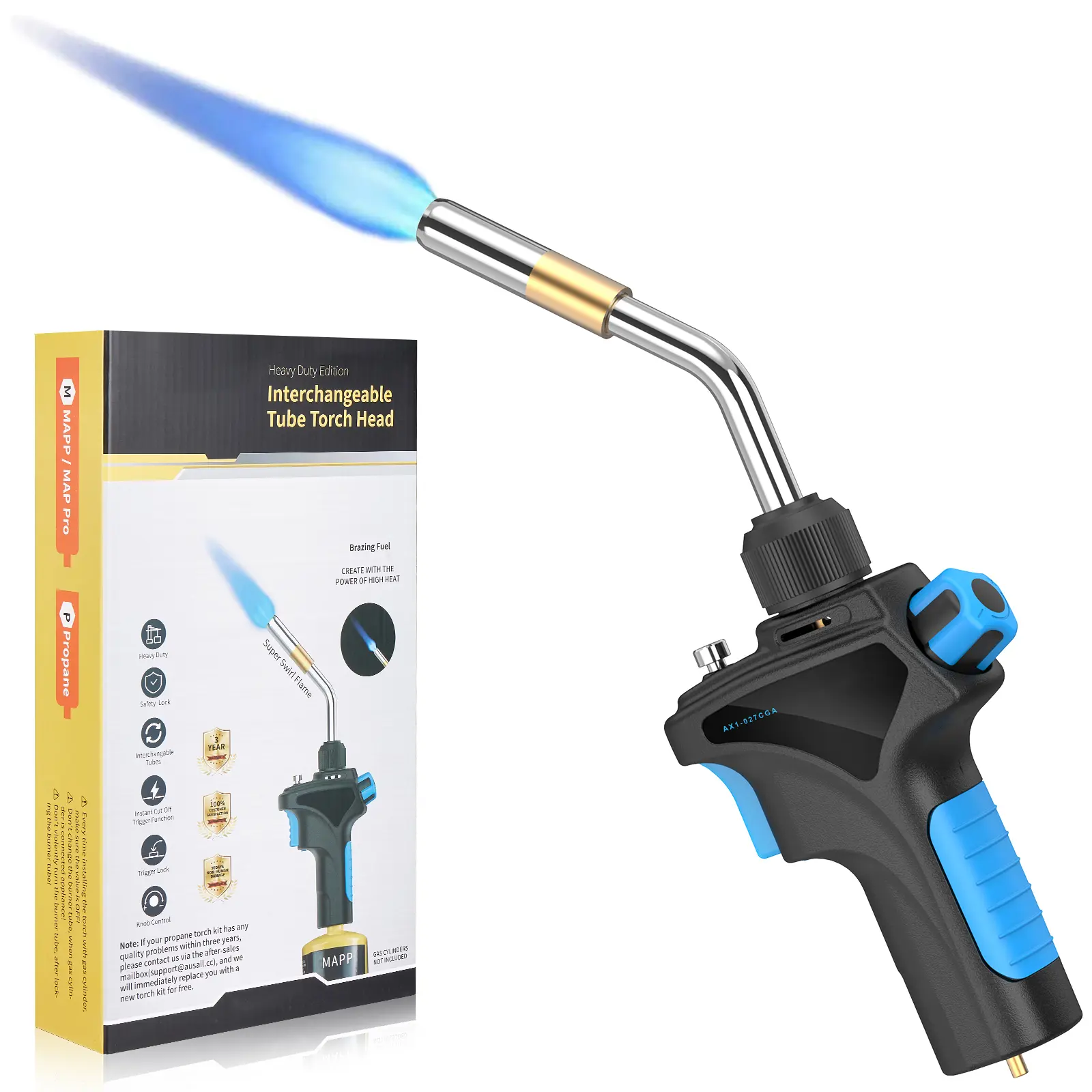 Propane Torch Head, Mapp Gas Torch, High Intensity AS12000 Trigger Start Gas Torch, Welding Torch for Soldering, Brazing, Welding