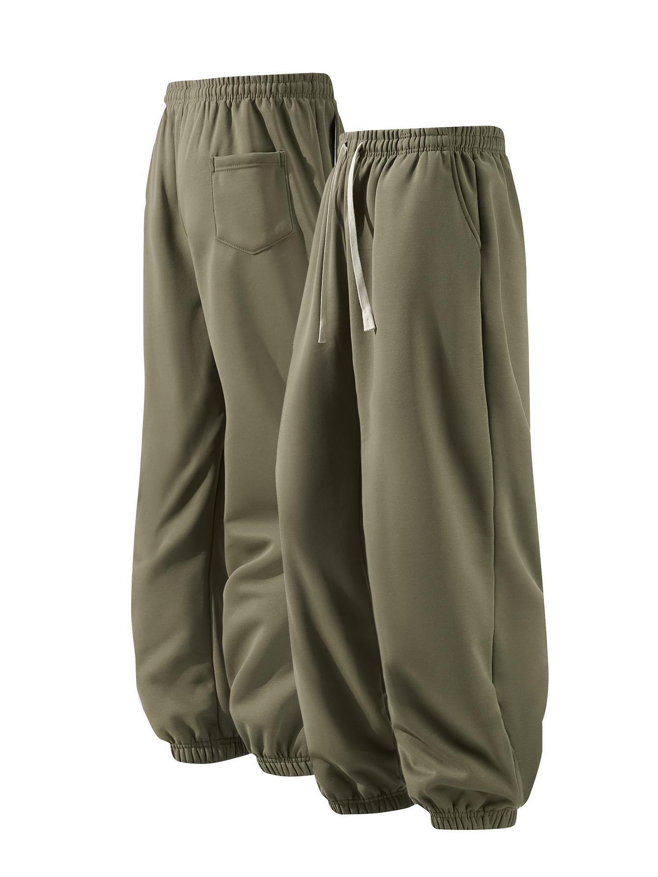 CCCMAI Men's Pocket Drawstring Winter Pants, Casual Regular Fit Plain Thermal Lined Trousers, Men's Bottoms for Winter Menswear