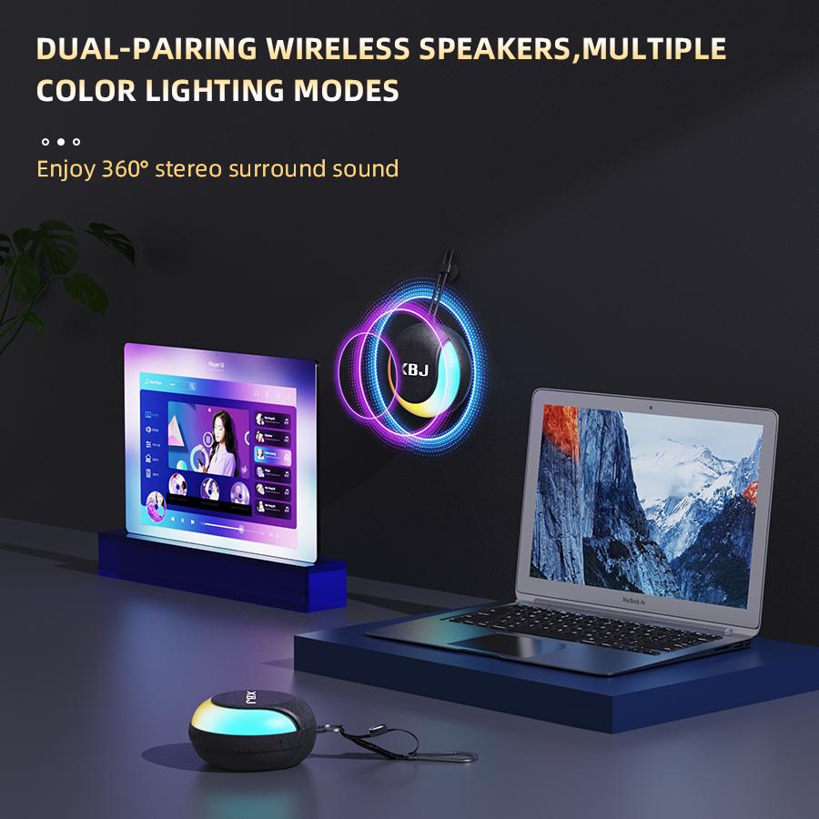XBJ Mini Bluetooth Speaker with LED Lights & Compass - Waterproof, Rechargeable, Portable, Four-in-One Gift for Travel, Birthday, Christmas Micro subwoofer bluetooth speakers