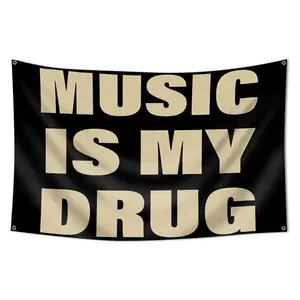 Music Is My Drug Flag, 3x5 Feet Outdoor Wall Banner, Dorm Room Decor, Decoration Items, Home Decoration Tapestry, Indoor Use, Suitable for Bedroom, Study Room summerwins