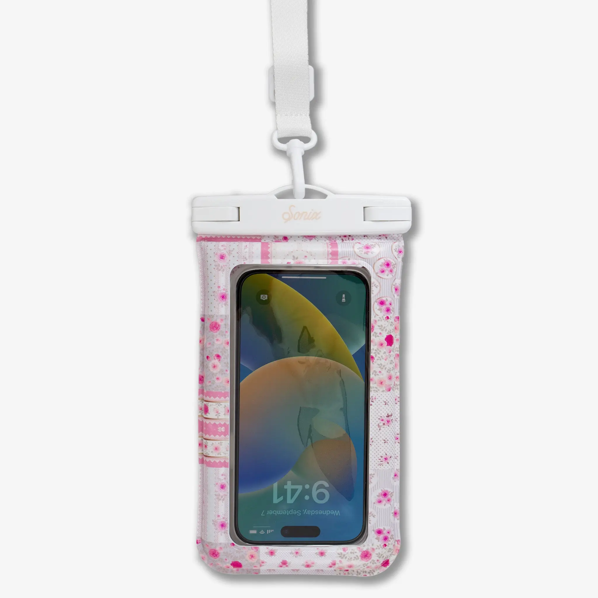 Waterproof Mobile Phone Protector Pouch with Lanyard - Crossbody Casing, Patchwork Cottage Design, Adjustable for Beach Use, Phone & Electronic Devices Accessories