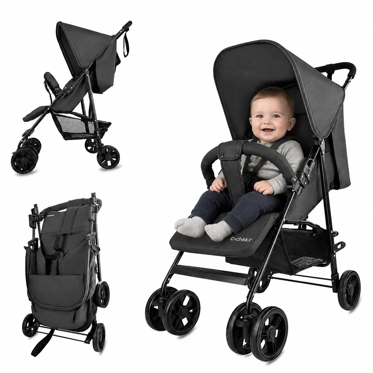 Portable Compact Lightweight Travel Stroller for Infant-Toddler - Collapsible Easy Fold Aluminum Frame, Multi-Angle Recline, Anti-Shock EVA Wheels, Ventilated Seat Pad, Fits Car Trunk-Overhead Bin, Travel Friendly Sohochic, Collapsible Stroller
