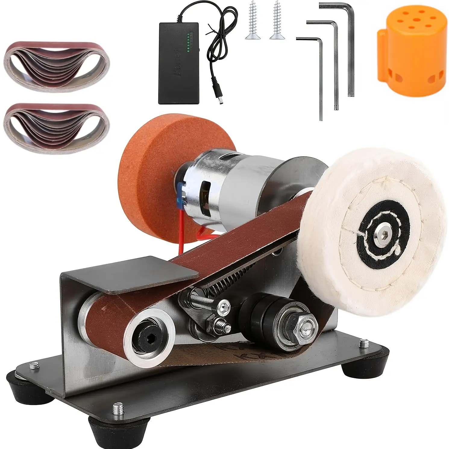 Heavy Duty Mini Electric Sander - 15 Electric Grinder, 7-Speed High Performance Tool for Woodworking, Jade & Leather Finishing, Polish Wood Parts, Works on Knives & Metal, W/30 Sanding Belts for DIY Users