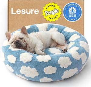 lesure donut dog bed, cute calming bed for small/medium/large dogs & cats, camas para perros, washable, round pet bed, anti-slip bottom, pet supplies bedding
