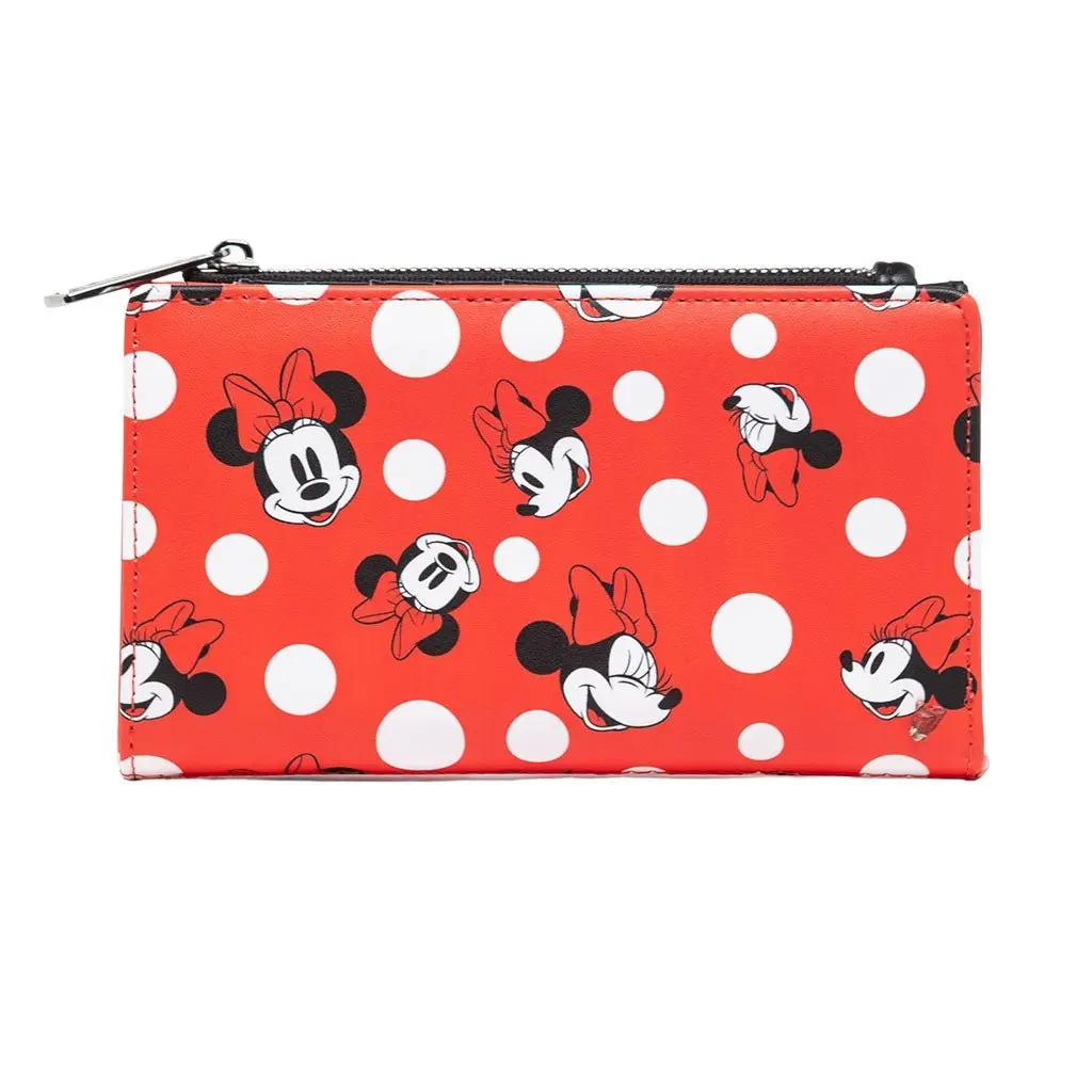 Loungefly Disney Minnie Mouse Polka Dot Women's Red Faux Leather Zip-Around Wallet - 707 Street Exclusive, Card Slots, Allover Print, Lightweight, Daily Wallet, Casual Wear, Zip Closure, Wipe with Dry Cloth