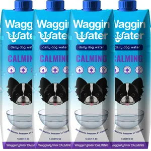 Waggin Water Calming-Infused Water for Dogs Flavorless 1L TetraPak 4-PACK - Supports Calming Behavior & Relieves Stress with Melatonin L-Theanine & L-Tryptophan