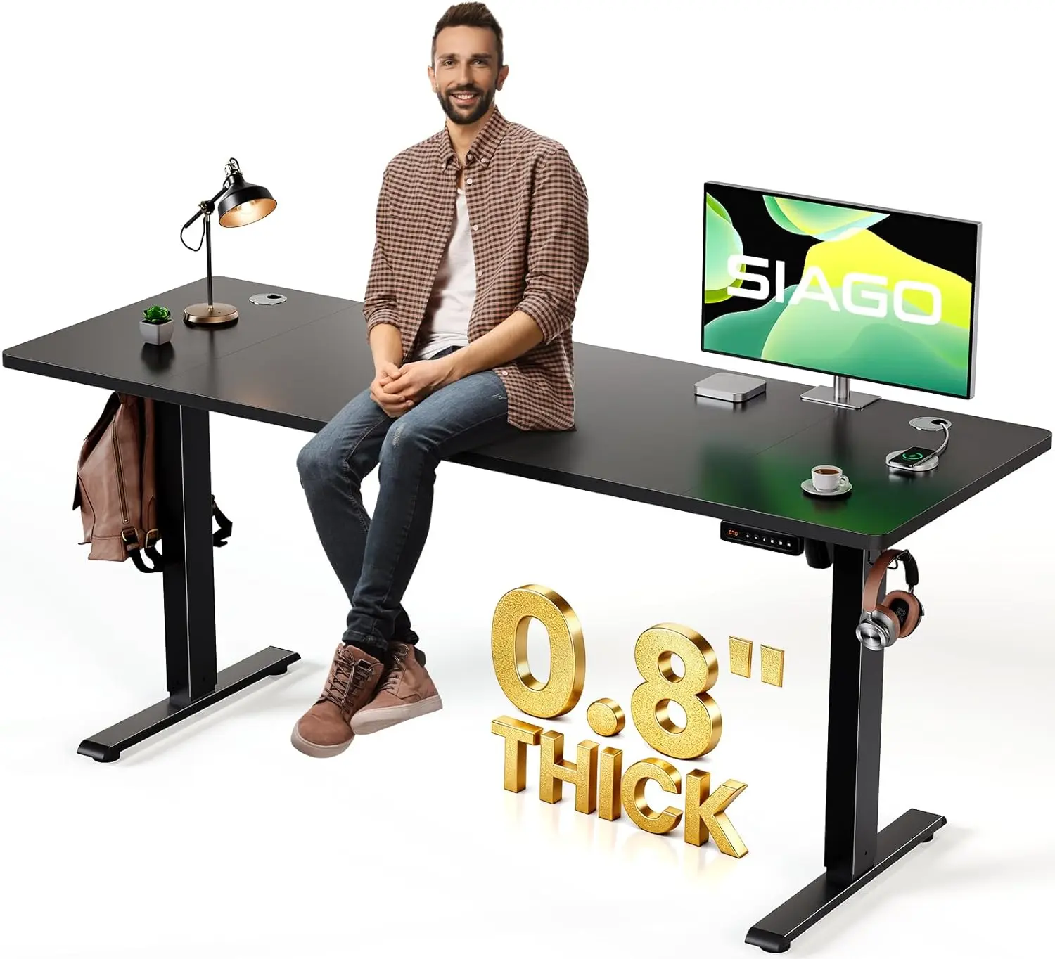 SIAGO Electric Standing Desk Adjustable - 63 x 24 Inch Sit Stand up Desk with Cable Management - 3 Memory Preset Adjustable Height Table