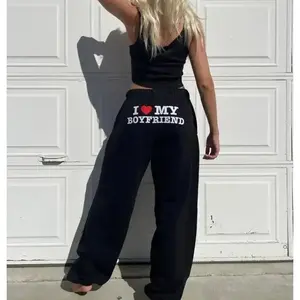 I Love My Boyfriend Printed Sweatpants Y2k High Elastic Waist Outdoor, Her trendy casual sweatpants Camo Print Fitted Joggers Can be used with raincoat
