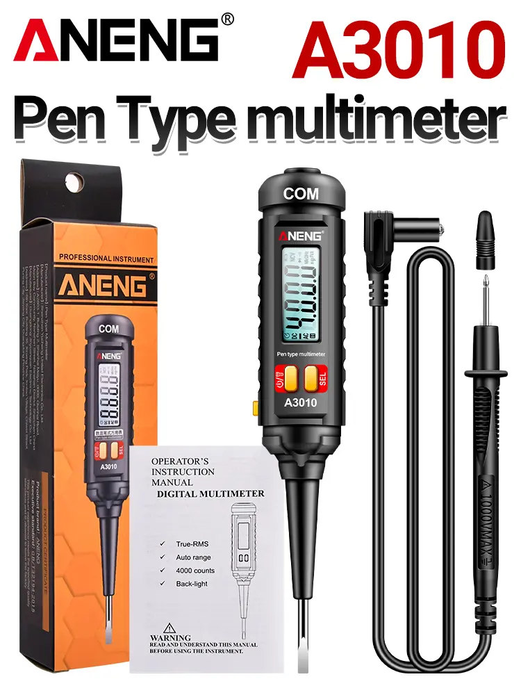 ANENG Smart Pen Multimeter - 4000-Range Automatic-Ranging Electrical Tool, Contactless Voltage Tester with AC/DC Voltage, Resistance, Capacitance, Diode Testing, Pocket-Sized for Equipment Maintenance [Father’s Day Gift], Night Light, Pen Clip
