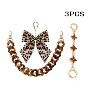 Acrylic Bag Charms Strap, Leopard Print Bow Decorative Chain, Bag Accessories Chain Decoration Supplies for Women, Vintage Handbag Decor Acrylic Bag Handle Shoulder Strap for Women New Bag Charm Keychain