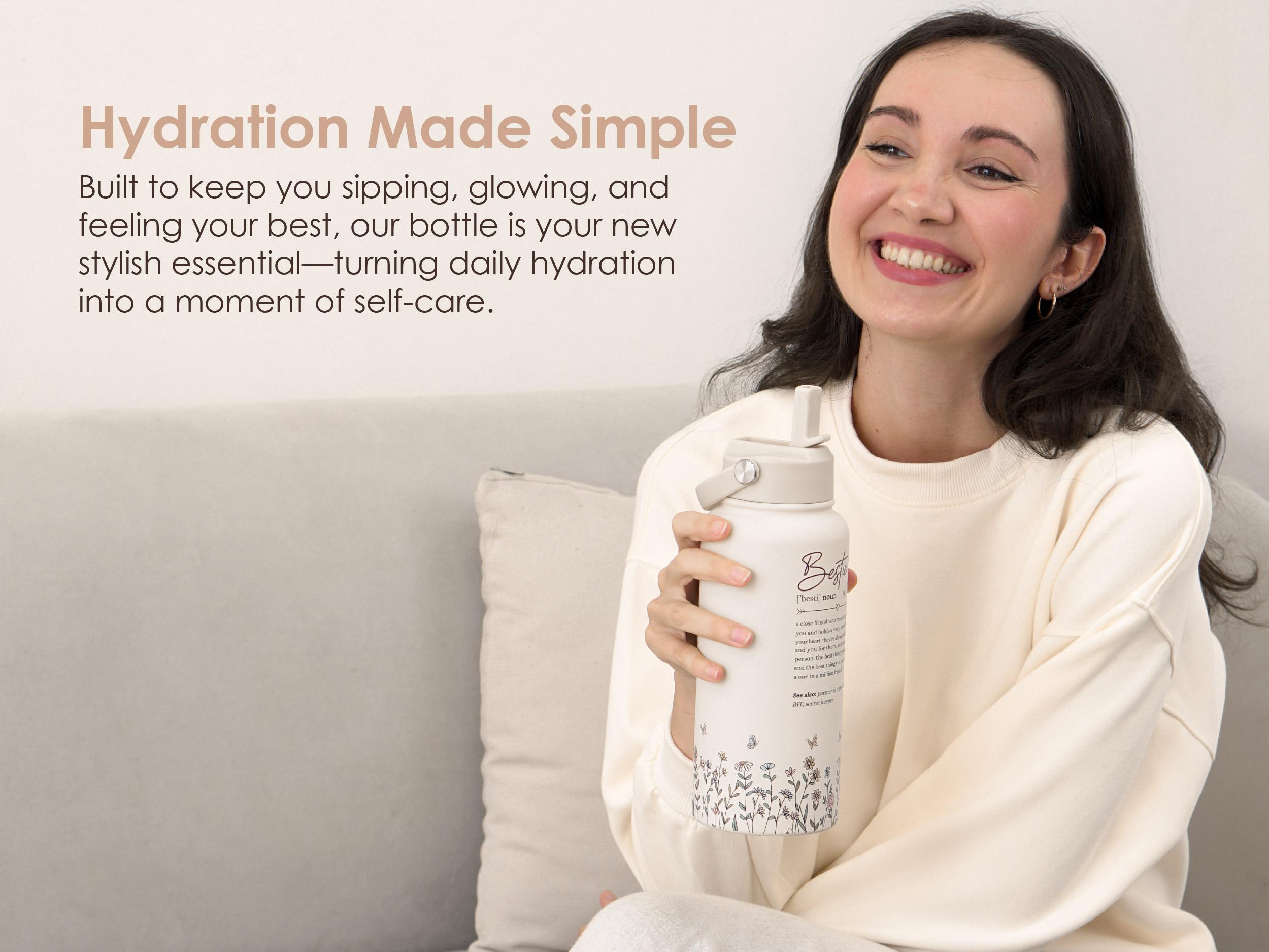 SANDJEST 32oz Portable Water Bottle with Flip Straw & Handle, Insulated Leak Proof Drinkware, Protective Silicone Base, Spring Mother's Day Gifts