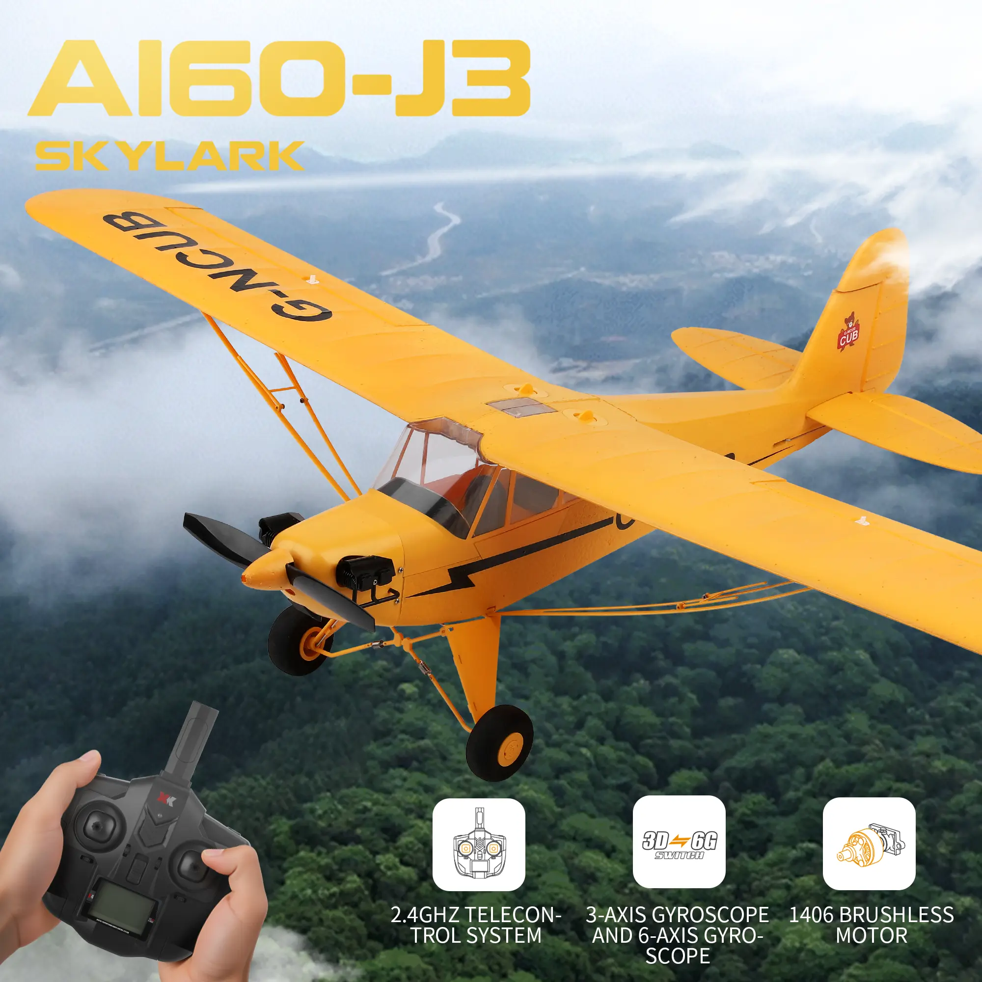 1406 Brushless Motor Remote Control Aircraft, RC Airplane with 3D/6G Gyro Stabilization, 12-Min Flight Time, Anti-Loss, Auto Return, Remote Included, Outdoor Beginner-Friendly RC Toy for 12+ Unisex Users with Realistic Detachable Wings