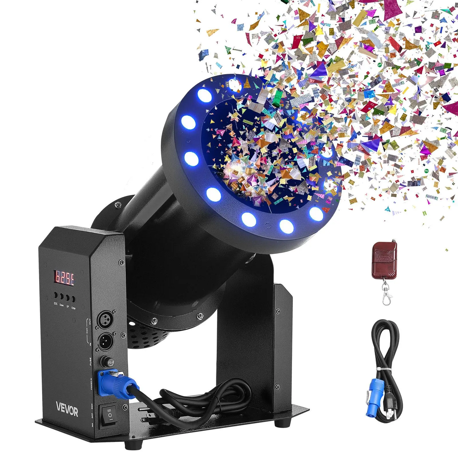 【Summerfinds】VEVOR 1500W Electric Confetti Machine with LED Lights, DMX512, Manual & Remote Control, Lightweight Carbon Steel Confetti Popper, Colorful Battery-Powered Portable Shooter for Wedding Event Stage, Batteries