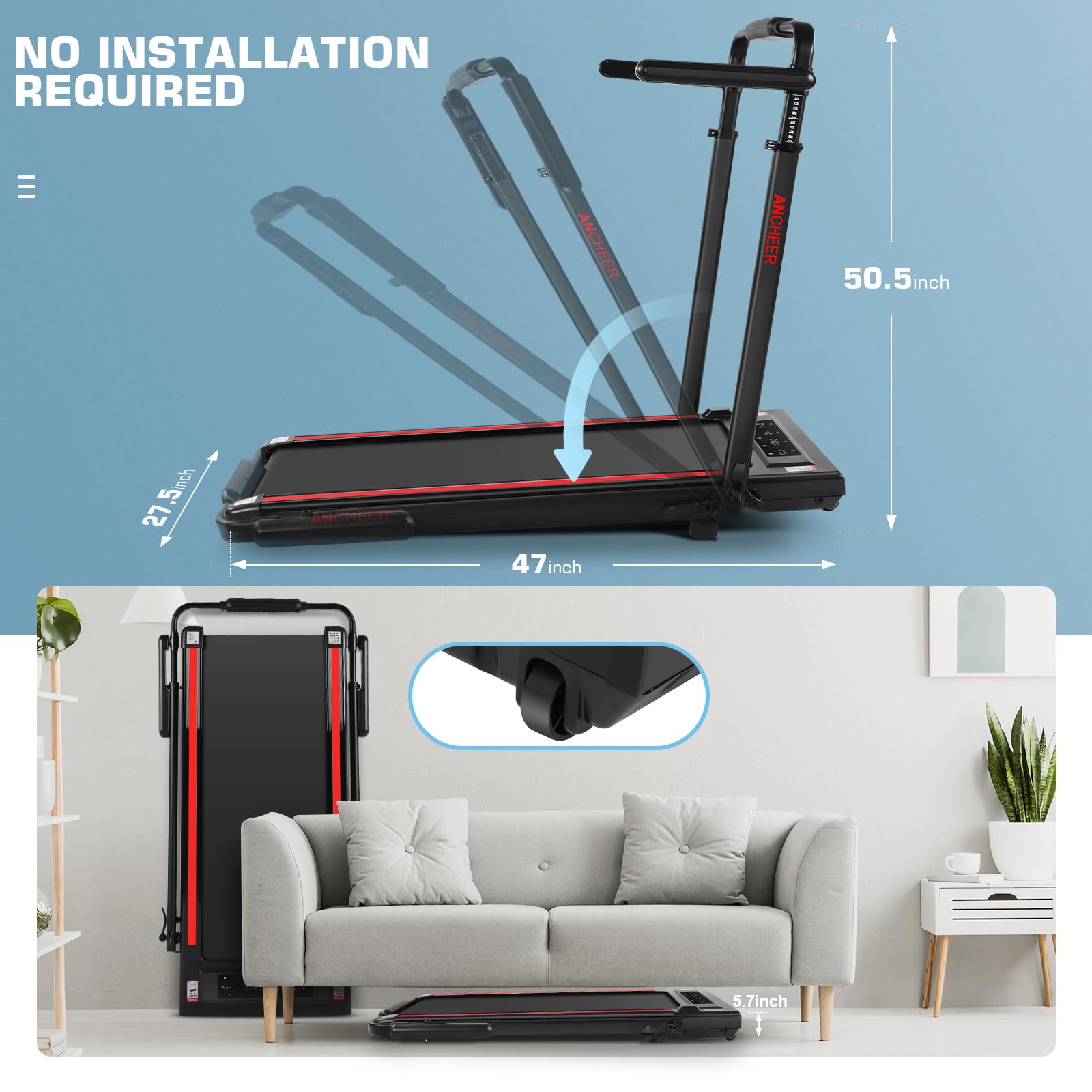 【Spring Glow Up】ANCHEER Treadmill with Desk Workstation & Adjustable Height, 8 in 1 Folding Treadmill with 8% Incline, 2.5HP Walking Pad for Home, 300lbs Weight Capacity/Ultra-Quiet/3 Type Control/Installation-Free