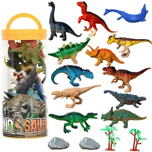 12PCS Dinosaur Figurines Playset for Kids 3-6, Mini Dino Toys with Trees & Rocks, Montessori Toy Educational Game Imaginative Pretend Play Birthday Gift for Toddler