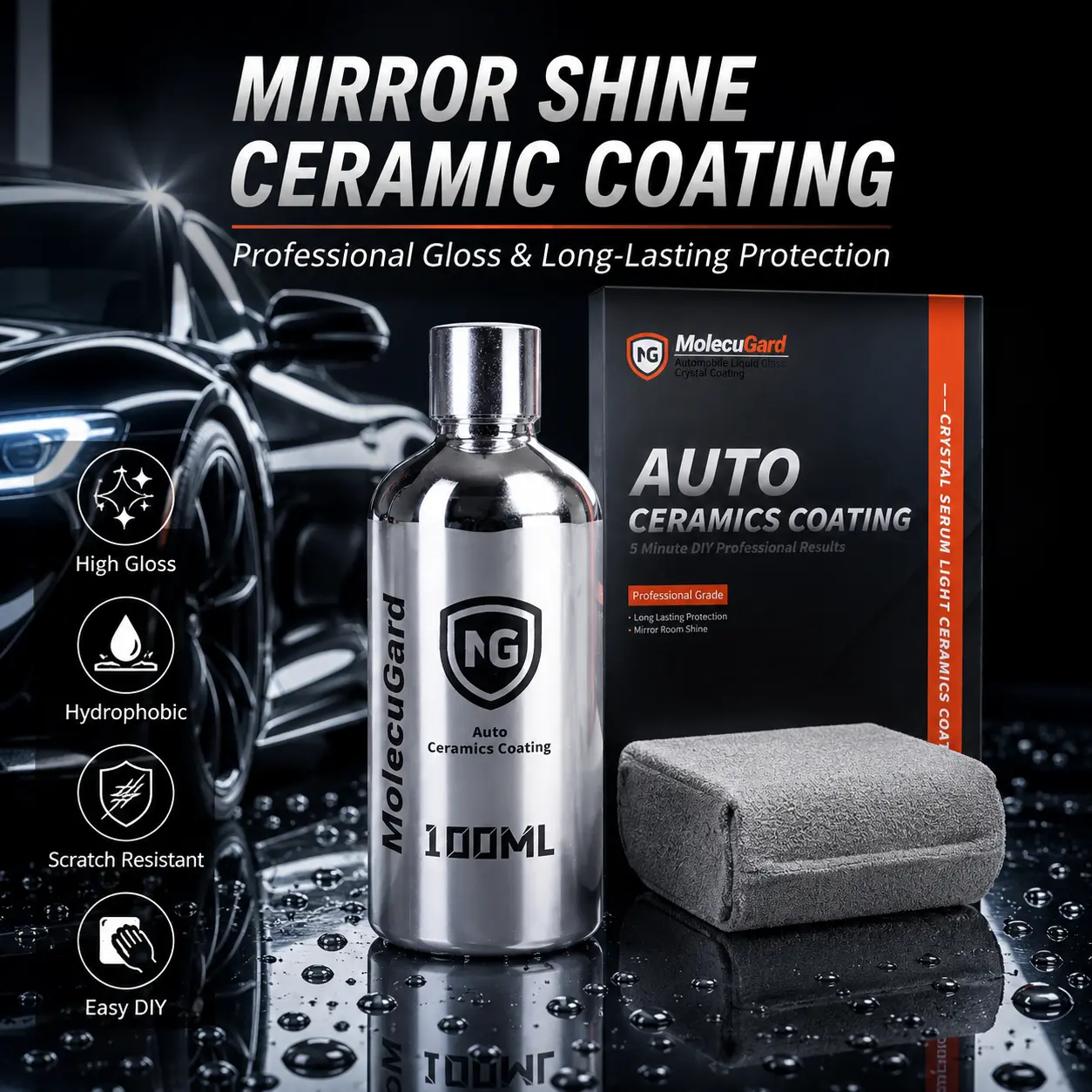 MolecuGard Viral Nano Liquid Glass Car Coating/Quick Ceramic Coating Pro-Instant Scratch Repair & Paint Restoration for All Colors Technology Dust-Proof EffectLasting Luster Lab-Grade Protection Superior Hydrophobic Effect 100ml