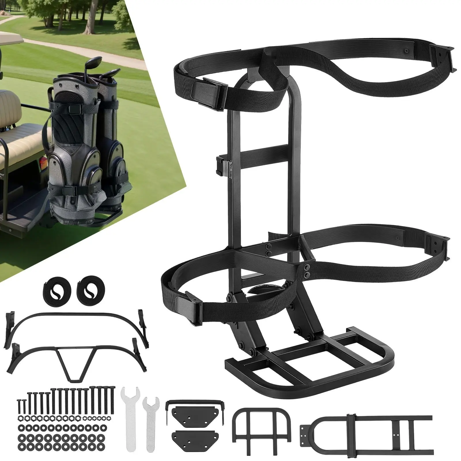 Upgraded Golf Cart Rear Seat Bag Holder With Durable Carbon Steel Construction, Fits Most Golf Carts, Heavy Duty Rear Seat Organizer, Dimensions 27.1 X 15.6 X 29.7 Inches, Weather Resistant, Easy Install, Secure Mounting