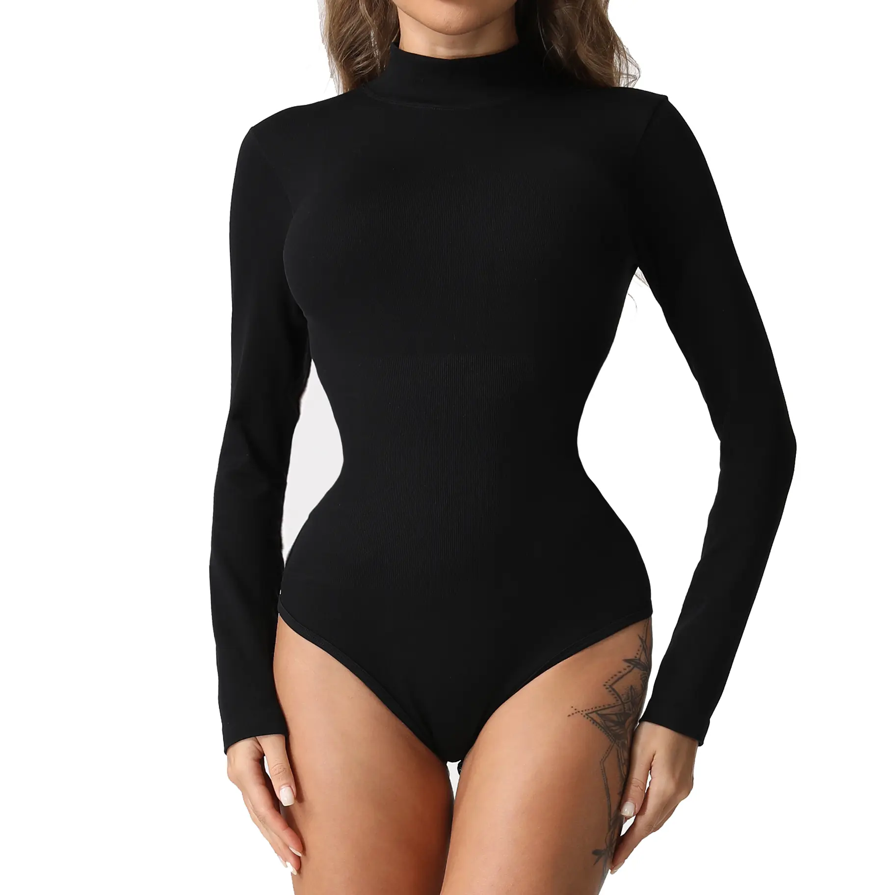 Shapewear Bodysuits for Women Long Sleeve Bodysuit Tummy Control One-Piece Turtle Neck Full Body Shaper Seamless Sculpting Snatched Waist Body Suit Underwear Women's Bodysuit Tops Jumpsuit