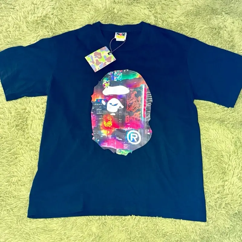 BAPE Men's City Graphic Short Sleeve Cotton T-Shirt - Japanese-Inspired Round Neck Brand Clothing, Soft Breathable Fabric, Stylish Streetwear Casual Top, Unisex Fit, All Seasons, XL