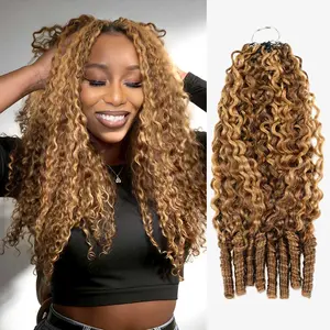 QVR Seamless Burmese Curly Feather Crochet Hair Highlight #P4/27 Machine Made Human Hair Extensions 2