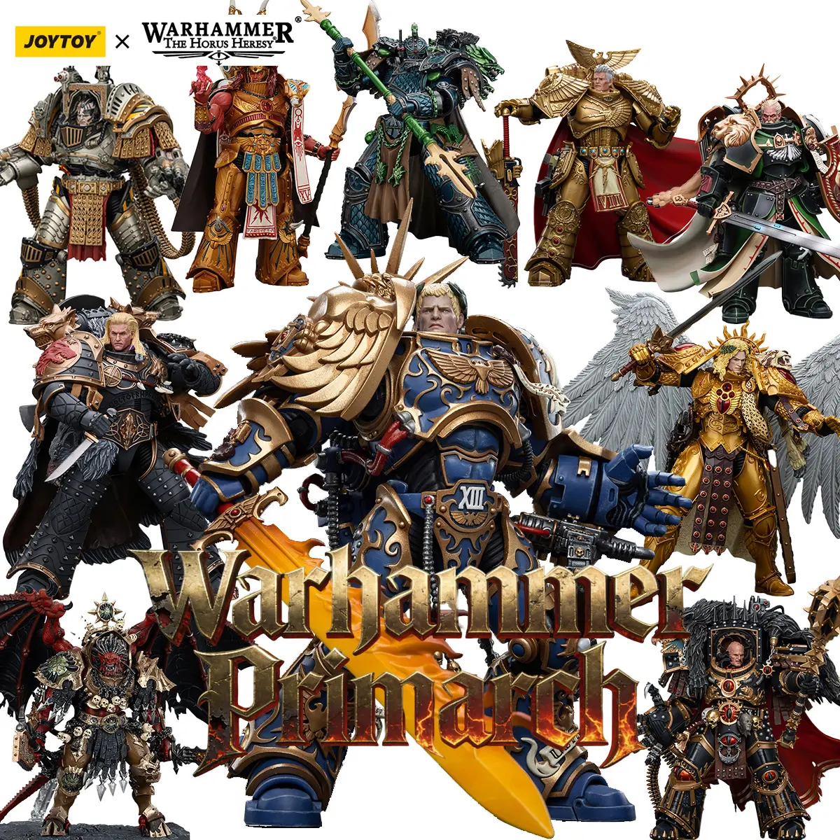 JOYTOYS Warhammer 40000 1/18 Scale Collectible Action Figure Set - 10 Pieces Primarchs Assortment Including Sanguinius, Magnus the Red, Leman Russ, Warmaster Horus, Roboute Guilliman, Rogal Dorn, Lion El-Jonson, Alpharius, Angron, Perturabo Art Toy