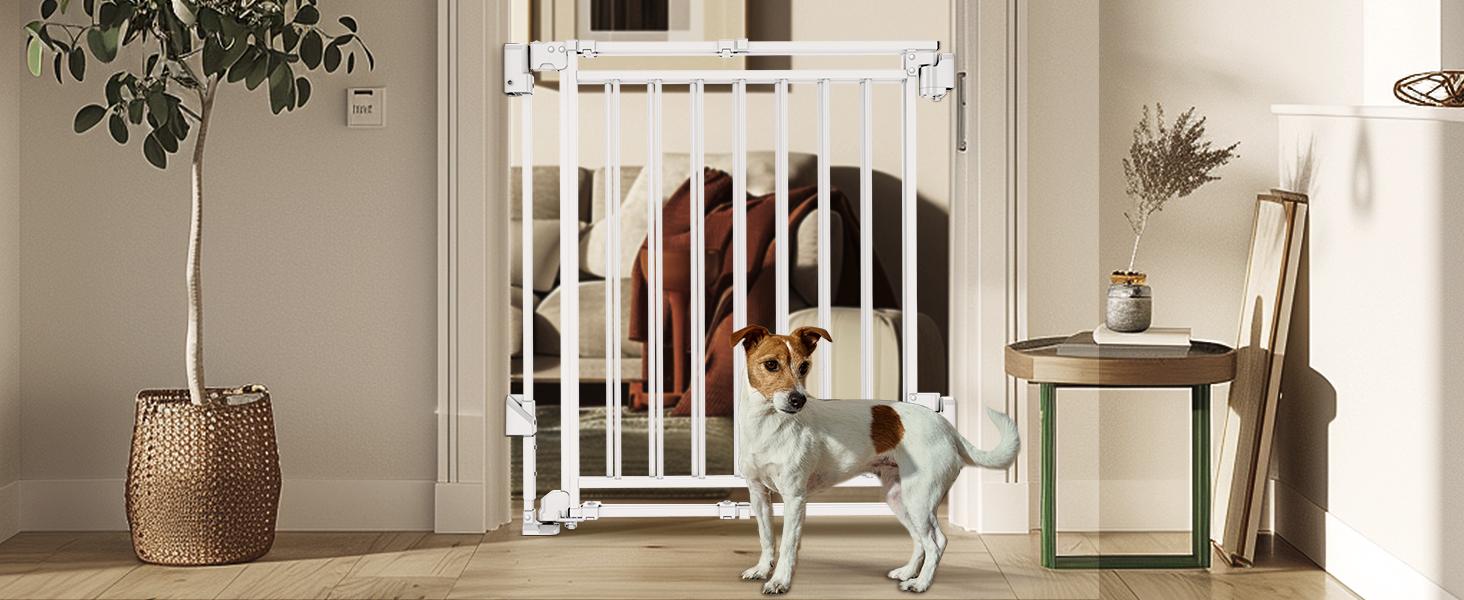 Baby Gate for Stairs Doorways & Kitchen, 26.4"-43" W x 29" H, No Bottom Bar Dog Gate, One-Handed Auto-Close, Hardware Mount Safety Gate for Dogs & Toddlers, Black
