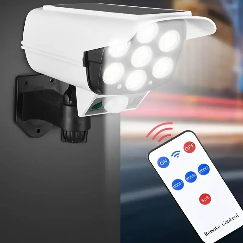 Wireless High-Brightness Solar Powered Lights - 800LM Camera-Design Security Light, Motion Sensor, Remote Control, Auto-Adapt, Driveway Outdoor Deterrent Lighting, Lighting Security Lighting