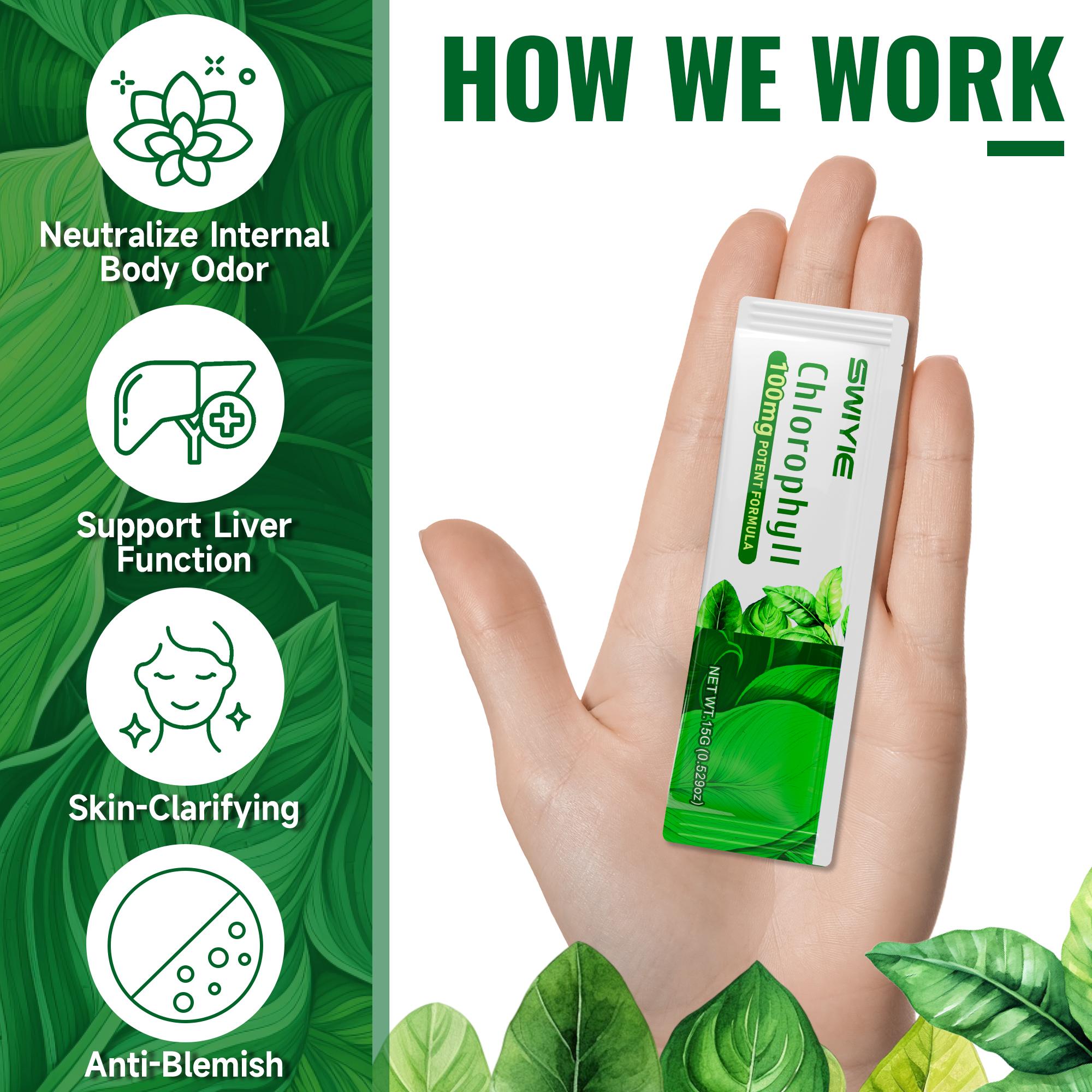Swiyie Chlorophyll 100mg Potent Formula - 15 Pack of Edible Healthcare for Body Odor, Skin Clarity & Liver Support, Plant-Based, Sugar-Free
