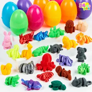 JOYIN 24 Pcs Prefilled Easter Eggs with 3D printed Mini Animals, 3D Articulated Toys for Party Favors, Basket Stuffers, Goodie Bag Fillers, Classroom Prize Supplies, Party Games for Boys & Girls