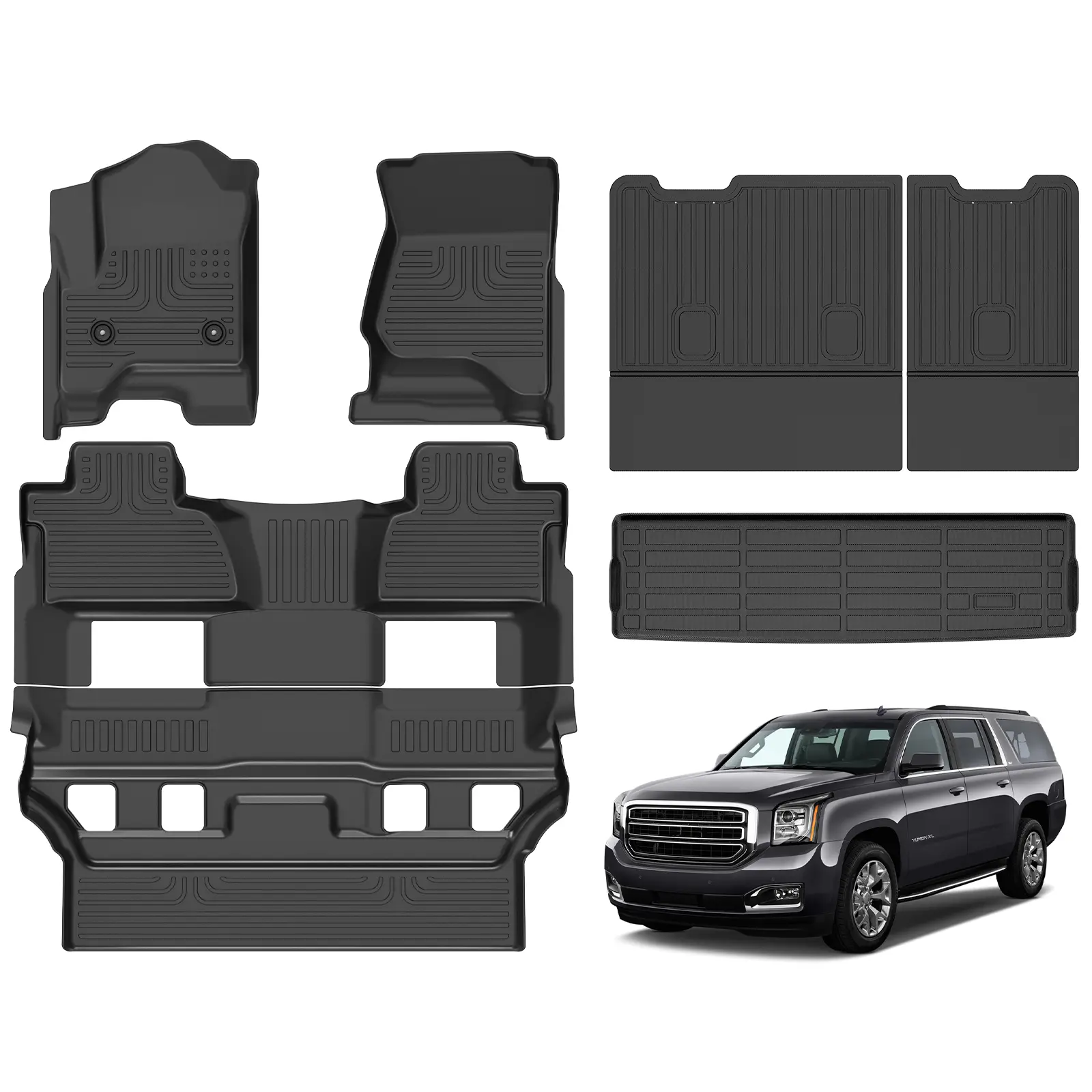 COLANAT for Chevy Tahoe & GMC Yukon 2007-2020 Floor Mats & Cargo Liner Set , 3D Custom Fit All-Weather Car Liners, High-Wall Waterproof, Eco-Friendly Odorless, Non-Slip, Scratch-Resistant, Easy Clean