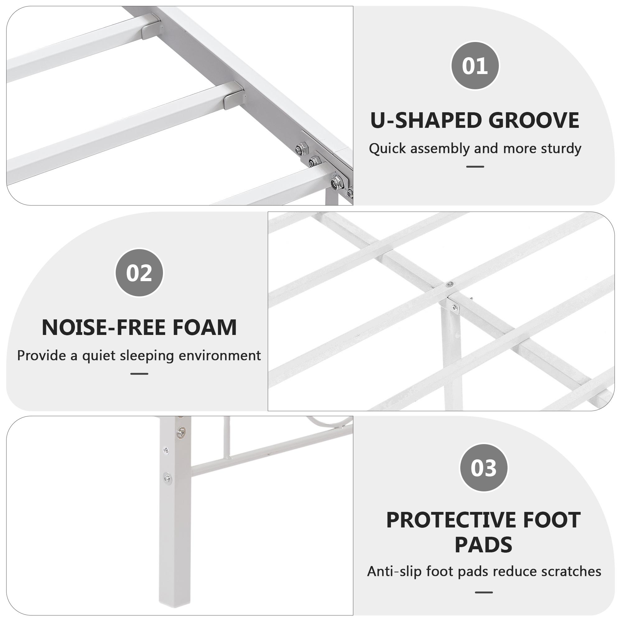 VECELO Bed Frame Heavy Duty Metal Platform Support Twin Full Queen Size with Strong Metal Headboard Footboard,No Box Spring Needed,Easy Assembly,Pink White traditional bed