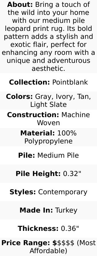 Pointblank Tan Leopard Print Rug - Beautiful Animal Printed Area Rug