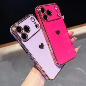 Compatible with iPhone 17 Pro Max 17 Air 16 15 14 13 Case for Women Girl, Plating Edge Cute Love Heart Soft TPU Bumper with 4 Corners Shockproof Protection Phone Case Cover