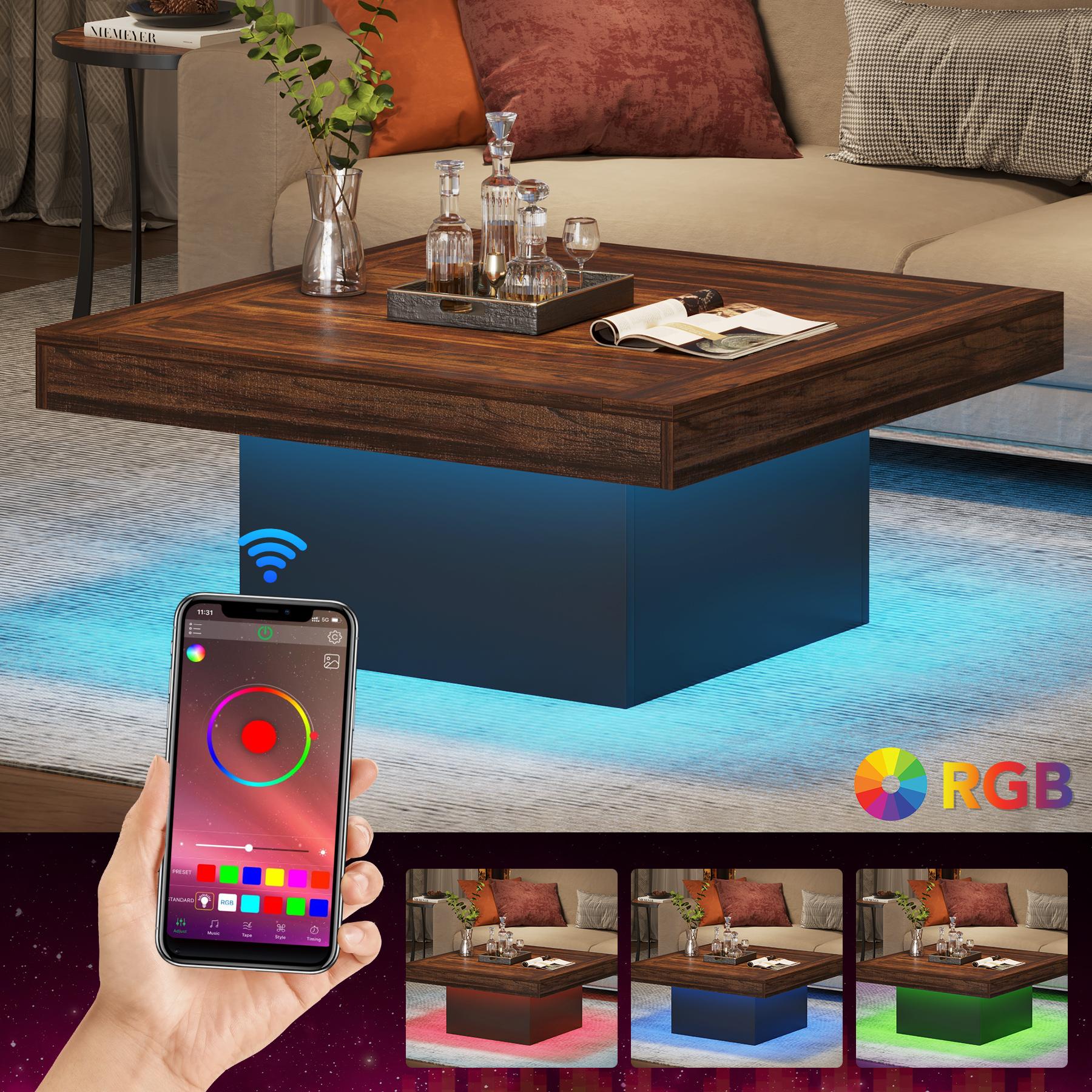 Tribesigns Square LED Coffee Table, Industrial Engineered Wood Coffee Table for Living Room