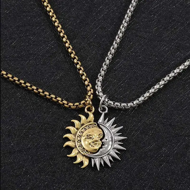 Veliora S Celestial Asymmetrical Couple Necklace Set - Gold Chain, Magnetic, Durable Cosmic Bond Retro Simple All-Match Fashion Jewelry Gift for Men-Women