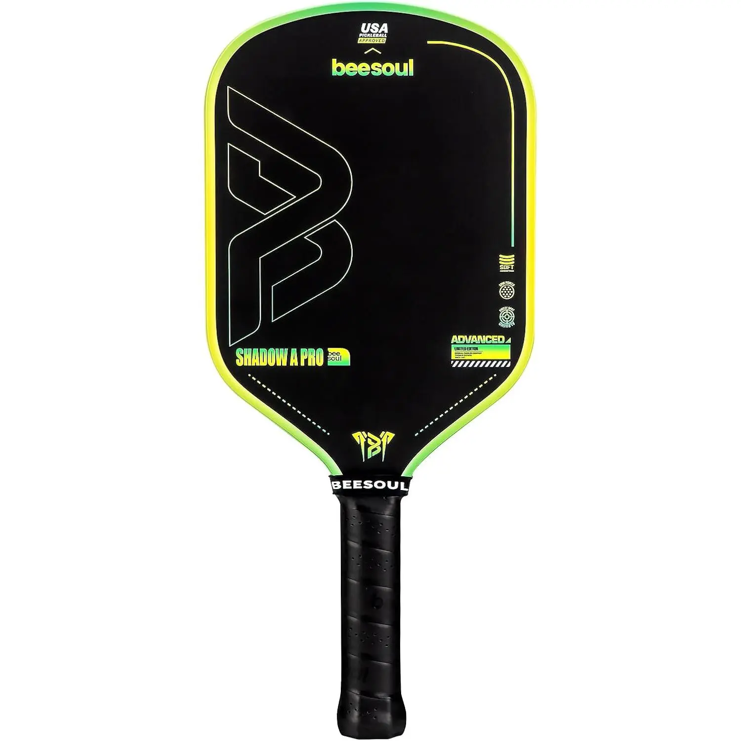 Beesoul Shadow A Pro Pickleball Paddle - USAPA Approved 4th Gen Thermoformed T800 Carbon Fiber with Textured Surface for Spin & Power, Polypropylene Core