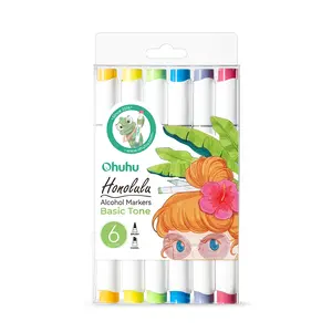 Ohuhu Alcohol Markers: Brush& Chisel Dual Tips - 6 colors - Alcohol-based Art Marker Set for Artist Adult Coloring Book Illustrations- Refillable - Honolulu Series of Ohuhuart