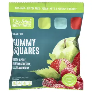 Dr. John's Healthy Sweets Gummy Squares, Sugar Free, Green Apple, Blue Raspberry, & Strawberry, 1.8 oz (50 g)