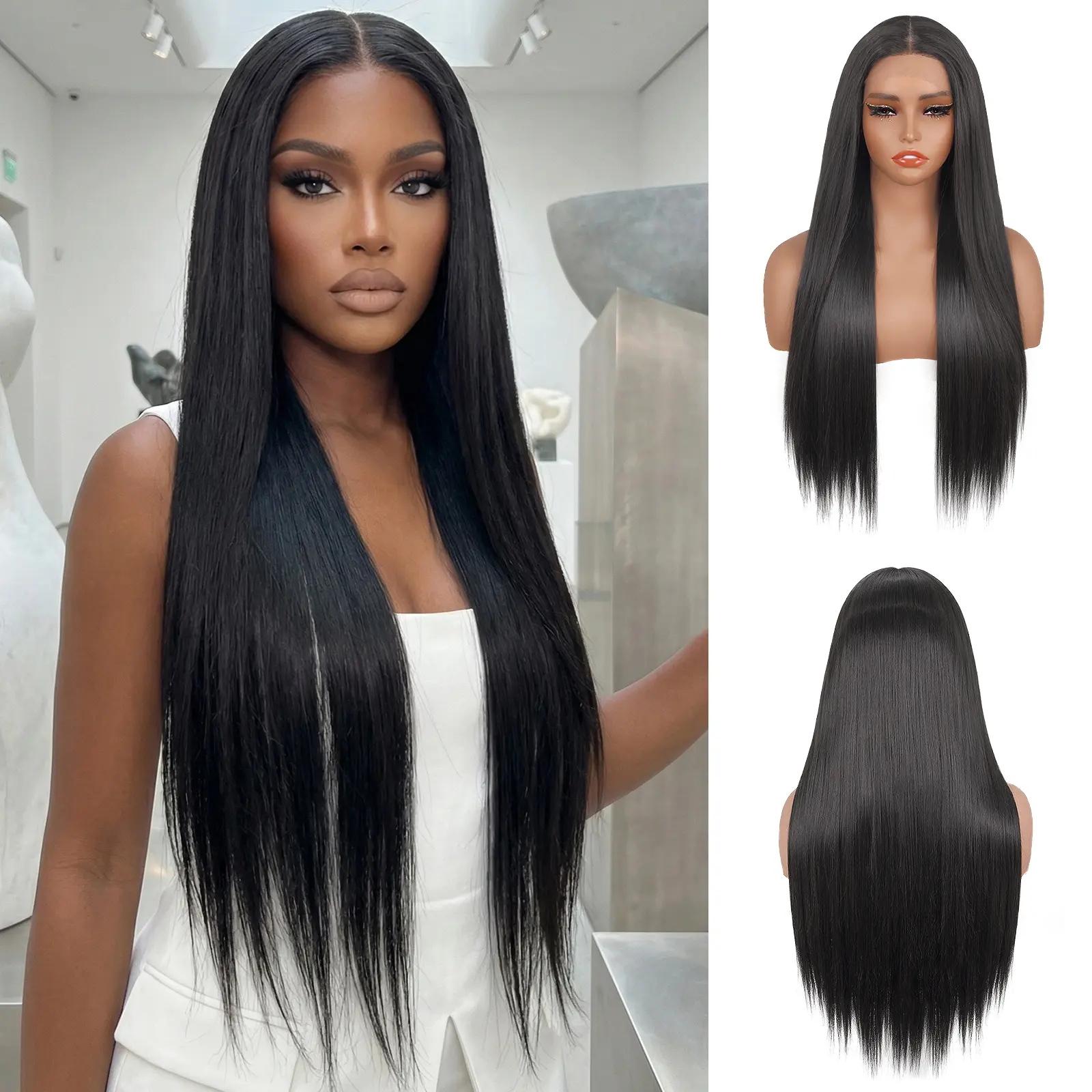 【Biggest Sale】Ourwigs Long Straight Wig 13x5x1 HD Lace Front Hair 26 Inch Natural Hairline Synthetic Hair for Women High-Quality Natural Look