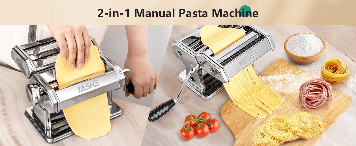YASHE Pasta Maker Machine, Stainless Steel Pasta Roller and Cutter with 7 Adjustable Thickness Settings,  Kitchen Utensils Detachable Cooking Kitchenware, Cutting Noodle Home Operation Manual