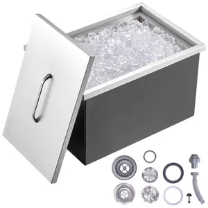 VEVOR Drop in Ice Chest,  , 22"L x 17"W x 12"H Stainless Steel Ice Cooler, Commercial Ice Bin with Cover, 40 qt Outdoor Kitchen Ice Bar, Drain-pipe and Drain Plug Included, for Cold Wine Beer