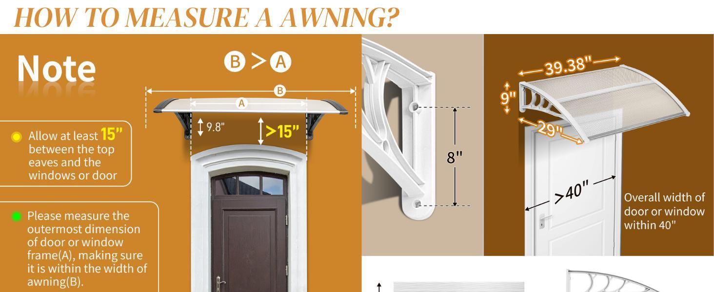 Ubesgoo Anti-UV Awning, Door Awning, UPS 50+Polycarbonate Cover Front Door Outdoor Patio Awning Anti-UV Rain Snow Sun Protection Hollow Core Panel Window, High Quality ABS and Polycarbonate Material