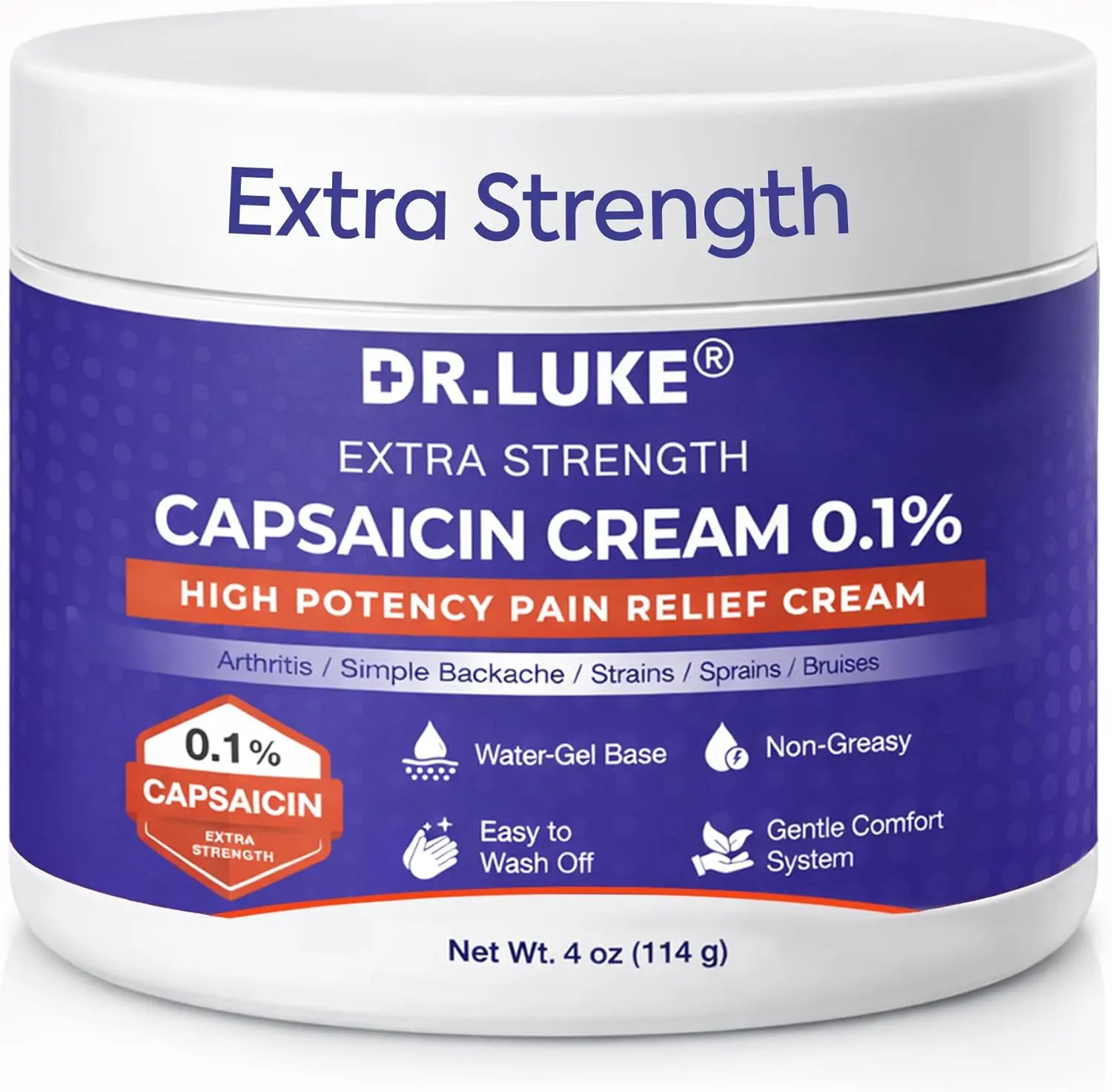 Dr. Luke Capsaicin Cream Extra Strength: Neuropathy Relief Cream with 0.1% Capsaicin for Arthritis, Muscle, Joint and Lower Back - 4OZ