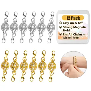 12Pcs Magnetic Necklace Clasps, 14K Gold & Silver Jewelry Extenders with Lobster Claw Locks for Necklaces & Bracelets – Secure & Easy to Use Ball Closures